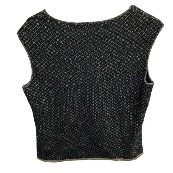 Jones New York Black Gold Diamond Pattern Sleeveless Knit Vest Top Sz Large - Picture 2 of 9